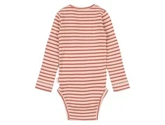 Stribet langærmet body fra Petit Piao i farverne rød og råhvid PP301 light berry dark off white bagfra